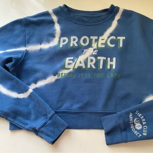 Parks Project Blue Tie Dye “Protect The Earth” Cropped Sweatshirt small - Picture 5 of 7